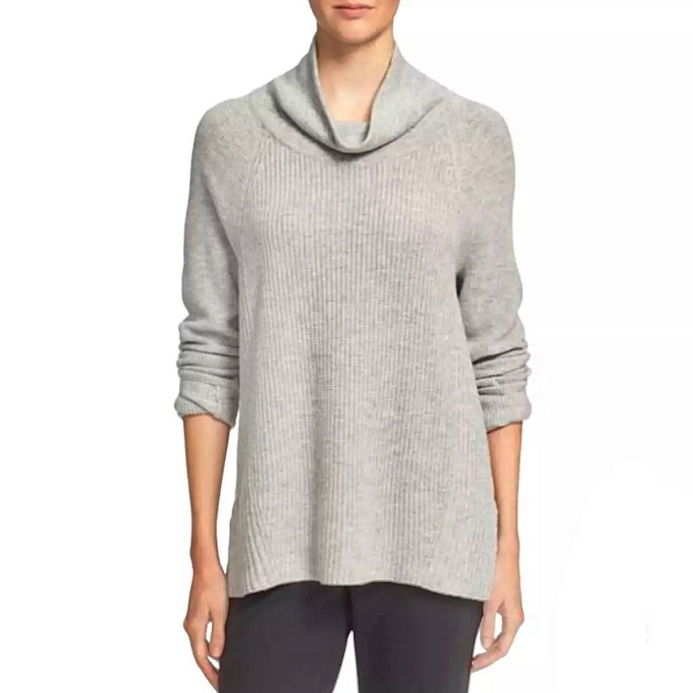 Vince Ribbed Gray Wool Cashmere Turtleneck Sweater Side Zippers Size Small